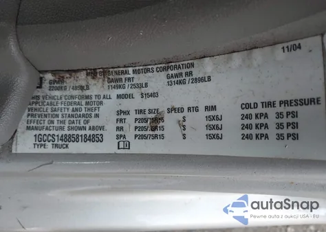 2005 Chevrolet Colorado from USA, damaged, VIN 1GCCS148858184853